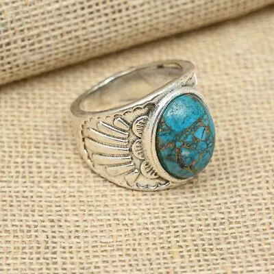 Copper Turquoise Gemstone Band Ring 925 Sterling Silver Men's Ring All Size R239 • $17.99