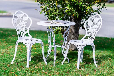 Bistro Set 3 Pieces Table 2 Chairs Outdoor Furniture Garden Decor Bronze/White • $220.36