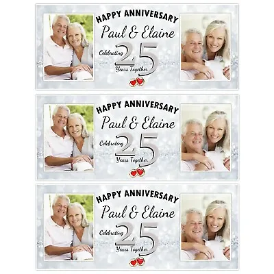 Personalised Silver 25th Wedding Anniversary Photo Poster Banners Decoration N40 • £7.99