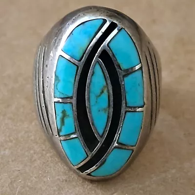 Native American Navajo Sterling Silver Turquoise Raymond C Yazzie Men's Ring  • $299.99
