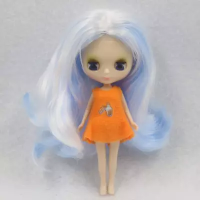 Mini Blythe Doll Blue Mixed White Hair From Factory Shiny Face DIY Toys Fashion • $28.02