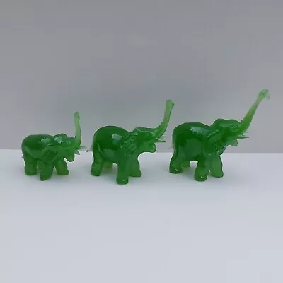 Vintage Jade Green Trunk Up Glass Elephant Figurine Lot Of 3 Size In Description • $12.99