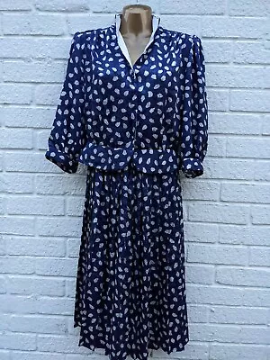 £4.95 • Buy Vintage 80's Top & Skirt, Size 10, Navy & White, Padded Shoulders