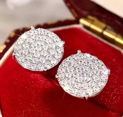 Exquisite Micro Pave 14K White Gold Plated 5A+ CZ Cluster Men Women Earrings • $10.95