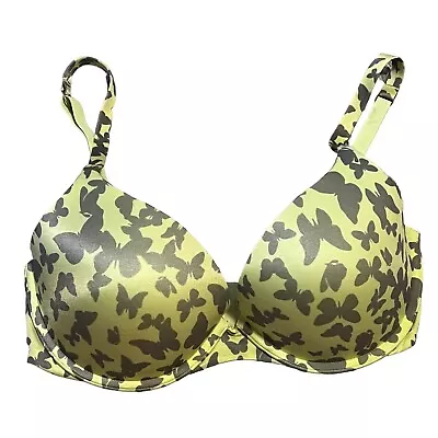 Victorias Secret Bra 34D Biofit Lined Padded Underwires Lume Green Butterflies • $16.99
