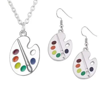 Paint Brush Colorful Paint Palette Drop Earrings Necklace Artist Painter Jewelry • £4.08