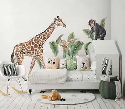 £39.99 • Buy GIRAFFE SAFARI Wall Decal Nursery Decor Monkey Wall Decal Jungle Wall Sticker