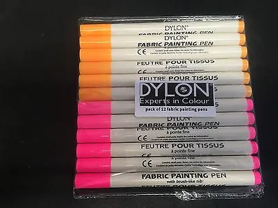 £3.99 • Buy Dylon Fabric Painting Pen With Brush-like Nib [PACK-OF-12 = 6 X Pink- 6 X Orange