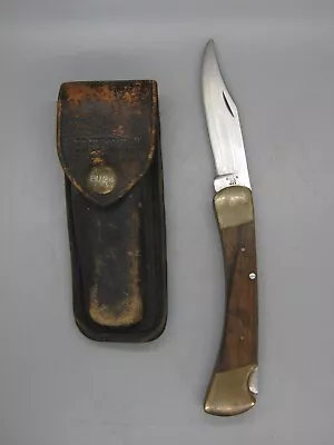 Vtg 1970's Buck Knife Model 110 Folding Knife W/Leather & Sheath USA • $35