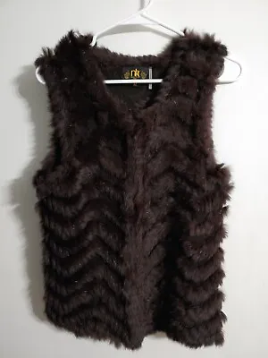 Metric Knits Fur Collection Womens Brown Rabbit Fur Vest Chevron Size M • $29.99