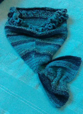 Hand Crochet Mermaid Tail Babies Blanet In Blue Shade New Born-18 Months  • £20.50