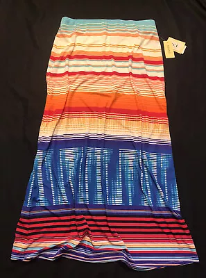 Macy’s Eci New York Maxi Skirt Stretch NWT Stripes Elastic Waistband L Summer • $17.99