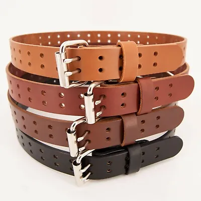 Men's Double Prong Full Grain Heavy-Duty Leather Belt 2 Hole - USA Made By Amish • $49.99