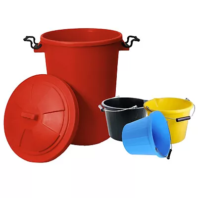 £20.99 • Buy [Set Of 4] 50L Red Dustbin + 14L Bucket (3 Gallon) Kitchen Garden Feed Storage