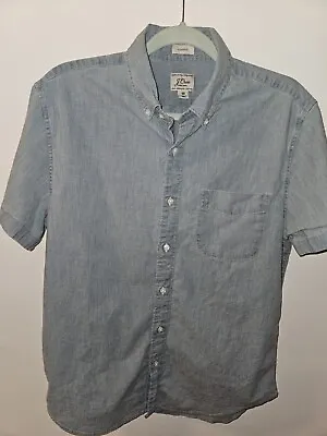 J.Crew Men's M Blue Short Sleeve Button Down Chambray Shirt • $10