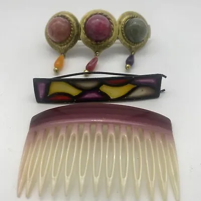Lot Of 3 Beautiful Vintage Hair Barrettes Colorful Assortment • $9.44