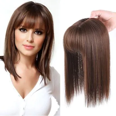 Women Hair Topper Toupee Clip In Hairpiece Silk Top With Bangs Real As Human • £7.19