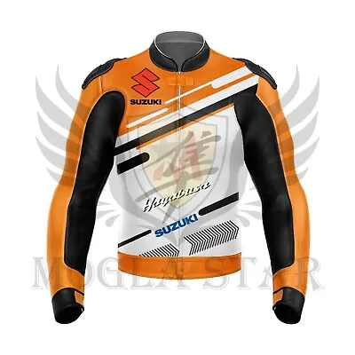 Suzuki Hayabusa Orange Motogp Motorbike Riding Cowhide Leather Jacket • $160