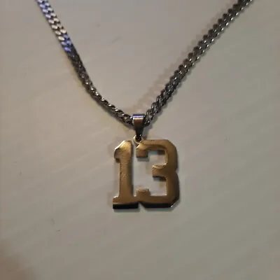 #13 BASEBALL FOOTBALL NUMBER Pendant Charm / 20 -24  STAINLESS CHAIN NECKLACE • $19.99