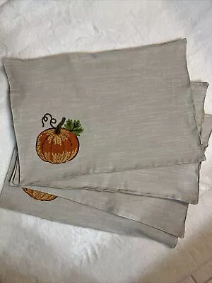 Nicole Miller Fall Thanksgiving Pumpkin Set Of 4 Placemats 13x19 In Embroidered • $12