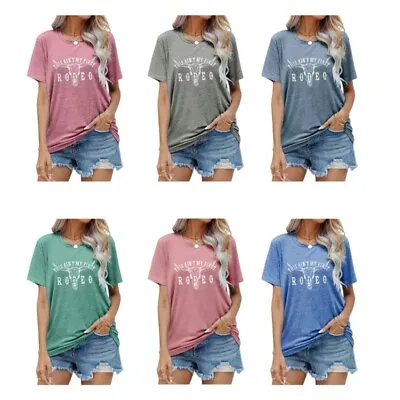 Women Cowgirl Short Sleeve T-Shirt Funny Letter Vintage Western Tops • £12.30