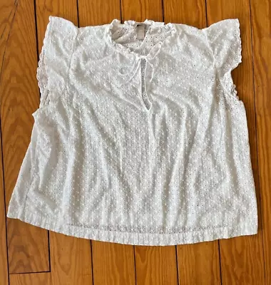 H&M Top Blouse White Cap Sleeve COTTON Feminine Eyelet Lace  Size 3XL GORGEOUS! • $14.88