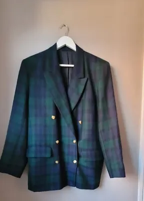 Vintage Marks & Spencer Tartan Wool Blue Green  Blazer Size 18* Flaws • £10