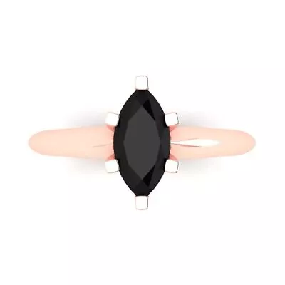 1ct Marquise Cut Natural Onyx Real 18k Pink Gold Statement Wedding Bridal Ring • £377.38