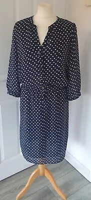 Women's Laura Clement Blue & White Spotted Lightweight Dress Pockets - Size 16 • £9.99