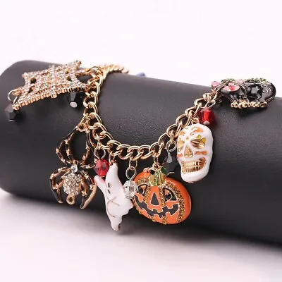 $5 • Buy Dangle Bracelet Halloween Fall Enamel Painted Crystal Rhinestone And Gold Bag