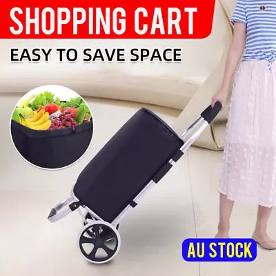 Foldable Aluminum Grocery Shopping Cart With Wheels Portable Basket Luggage Bag • $34.19