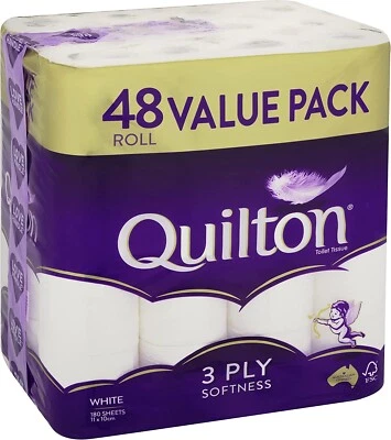 Pack Of 48 Quilton Toilet Paper Tissue Rolls 3-Ply 180 Sheet With Free Shipping • $32.99