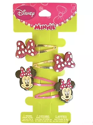 Disney Minnie Mouse Barrettes Hair Clips Glitter Bow Snap Clips Set Of 4 • $9.95