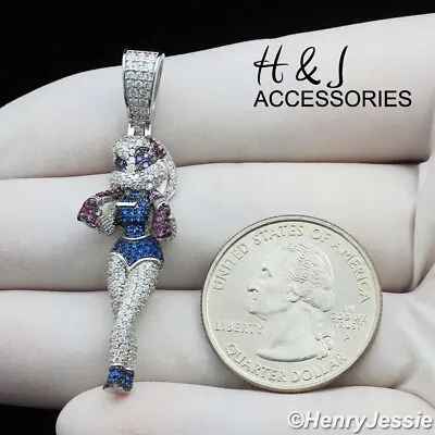 Solid 925 Sterling Silver Icy Bling Cz Blue/purple 3d Cartoon Pendant*asp417 • $39.99