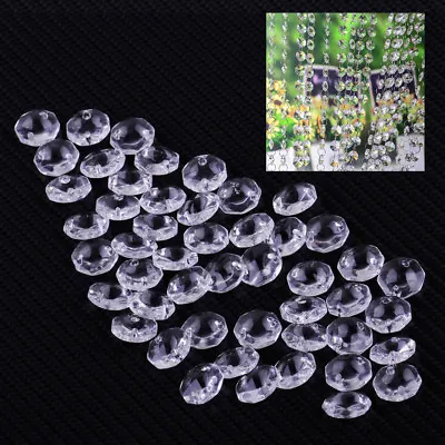 50PCS 14mm Clear Crystal Glass Prism Octagon Beads For Wedding Chandelier Part • £4.90