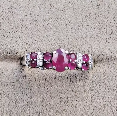 A HALLMARK 9ct WHITE GOLD RUBY & DIAMOND RING SIZE M 1/2   #A03 • £165