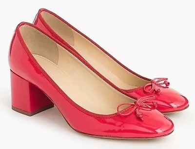 J. CREW Evie Ballet Pumps Block Heels Red Patent Leather Size 5.5 Or 5 1/2 • $60