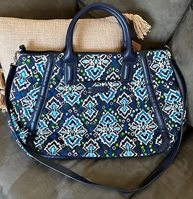 Vera Bradley Trimmed Trapeze Tote Satchel Handbag In Ink Blue Pattern XL Size • $45