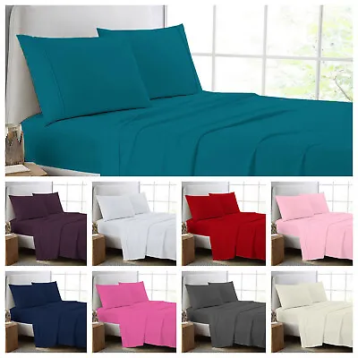 Luxury 100% Egyptian Cotton Fitted Sheets Flat Sheet 200TC Single Double King • £8.99