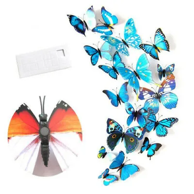 Quality 12pcs Butterfly Fridge Wall Sticker Magnet 3D Art Decal Home Decoration • £3.38