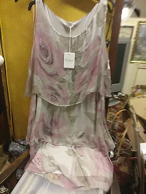 H Trend Italian  Premium Quality 100% Silk Teird  Dress In Pink Flower Sz 12 NWT • £15