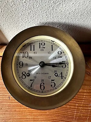 Vintage Brass Seth Thomas Ship's Clock CORSAIR W E537-000 With Key. Works Great! • $174.99