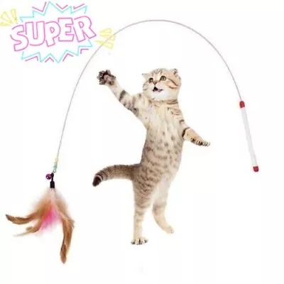 Cat Kitten Toy Feather Wand Stick Cat Teaser Dangle Bell Interactive Play Toys U • £2.80