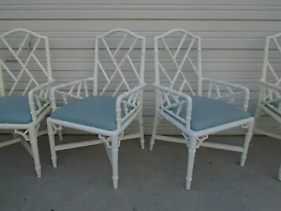 Set 6 Fretwork Dining Arm Chairs Faux Bamboo Chinese Chippendale Chinoiserie SIX • $1111