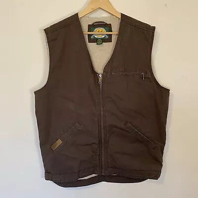 Vintage Cabelas Canvas Sherpa Lined Full Zip Up Vest Brown Work Wear Large • $39.99