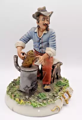 Capodimonte Conte Figure Man Making Coffee Tea Bisque Porcelain Large  9.5  • £35