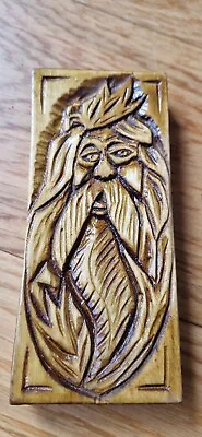 Green Man Hand-made Carved Ornament Wooden Pagan Spirits Size 7 X 15 Cm • £7.22