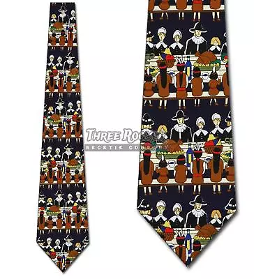$18.75 • Buy Thanksgiving Neck Ties Dinner Navy Mens Necktie Turkey Pilgrim Holiday Brand New