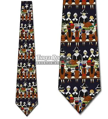 Thanksgiving Neck Ties Dinner Navy Mens Necktie Turkey Pilgrim Holiday Brand New • $18.75