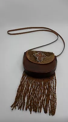 Montana Silversmiths Leather Cross Hair Fringed Shoulder Bag Purse Hot Unique  • $69